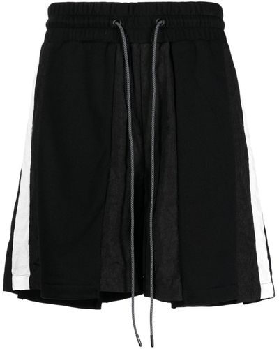 Mostly Heard Rarely Seen Striped Paneled Cotton Track Shorts - Black