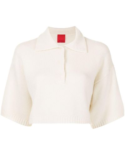 Cashmere In Love Demi Cropped Cashmere Polo Shirt - White