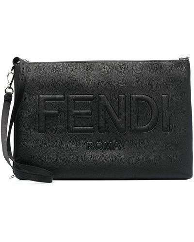 Fendi Pochette à logo embossé - Noir