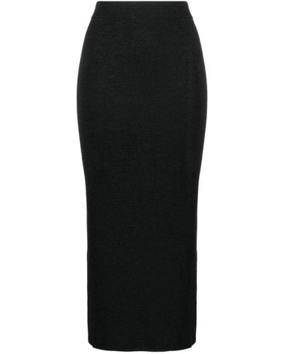 Claudie Pierlot Ankle-length Ribbed Knit Skirt - Black