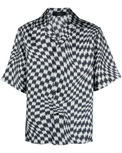 Amiri Chemise grise à motif à carreaux à logo - Noir
