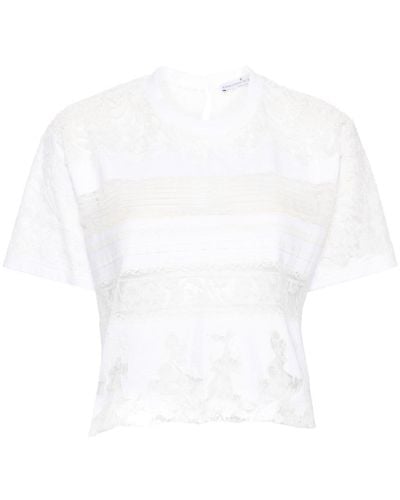 Ermanno Scervino T-shirt crop à empiècement en dentelle - Blanc