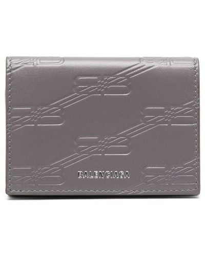 Balenciaga Bb Monogram Debossed Leather Wallet - Grey