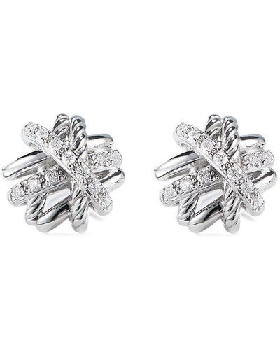 David Yurman Sterling Silver Crossover Diamond Stud Earrings - White
