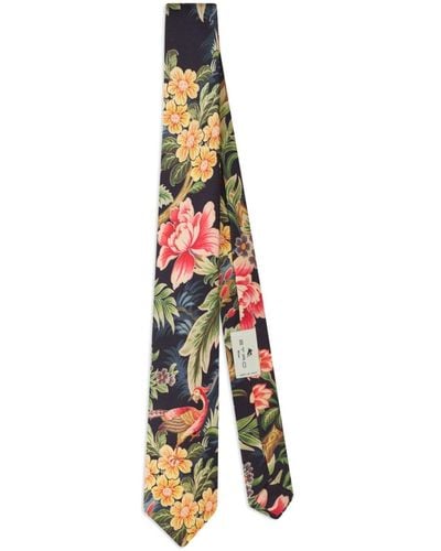 Etro Botanical Print Silk Tie - Wit