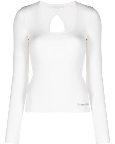 Patrizia Pepe T-shirt manches longues à logo strassé - Blanc