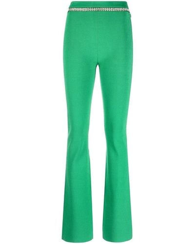 Rabanne Flared Ribbed Pants With Rhinestones - Green