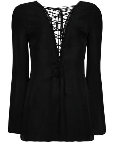 Kiki de Montparnasse Lace-up Silk Blouse - Black