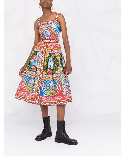 Dolce & Gabbana Carretto-print Flared Midi Dress