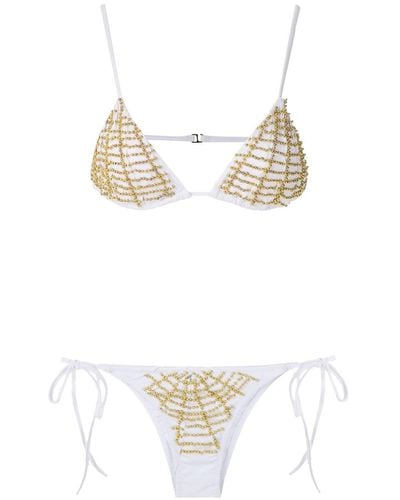 Amir Slama Beaded Triangle Bikini Set - White