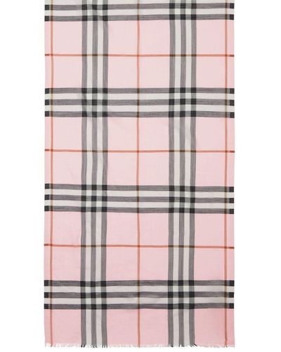 Burberry Giant Check Wool And Silk Blend Scarf - Pink