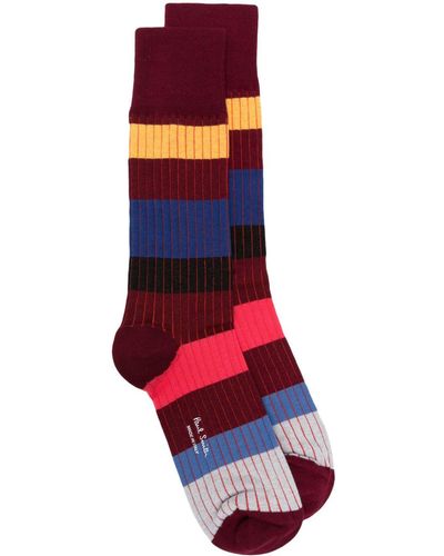 Paul Smith Striped Ribbed Socks - Red