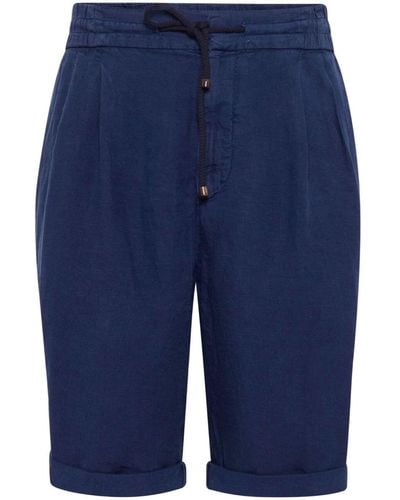 Brunello Cucinelli Drawstring Linen Bermuda Shorts - Blue