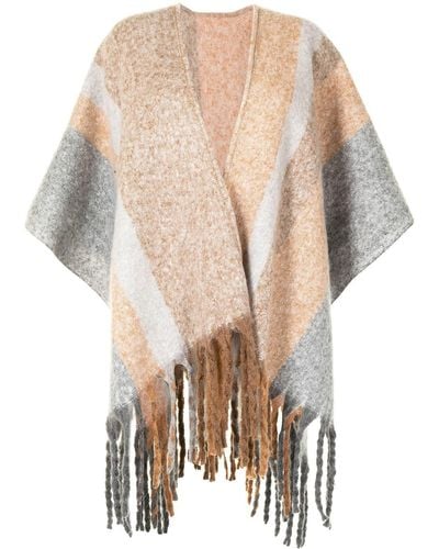 Unreal Fur Ecuador Knit Fringed Poncho - Gray