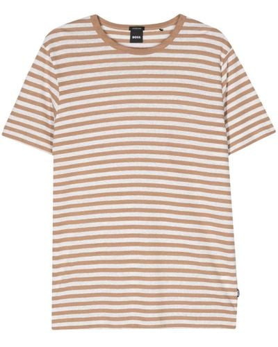 BOSS Short-sleeves Striped T-shirt - Natural
