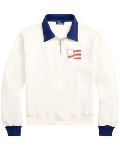 Polo Ralph Lauren Logo-print Quarter-zip Sweatshirt - White