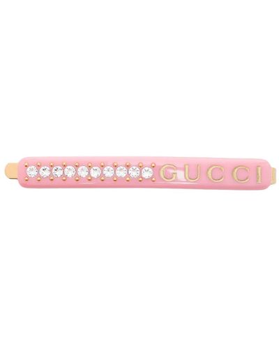 Gucci Haarspeld Verfraaid Met Kristallen En Logo - Roze