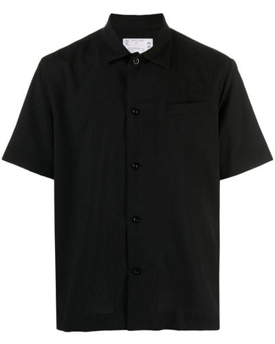 Sacai Wool-blend Short-sleeve Shirt - Black