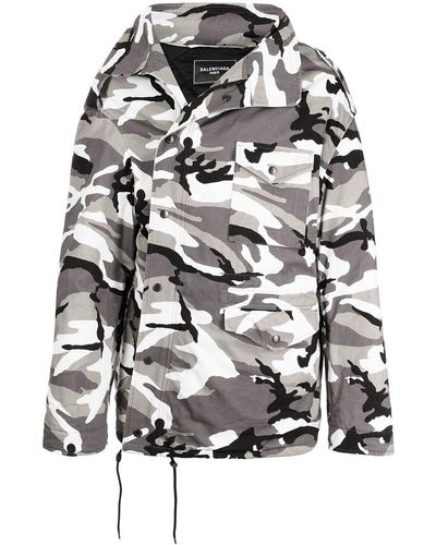 Balenciaga Camouflage-print Cotton-twill Parka - Grey