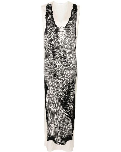 Sportmax Egeria Mesh-print Maxi Dress - Grey