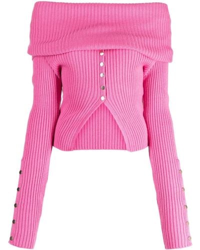 Marques'Almeida Ribbed-knit Off-shoulder Cardigan - Pink