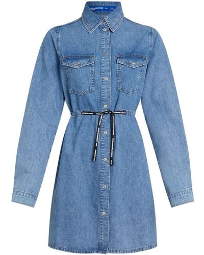 Karl Lagerfeld Denim Drawstring Shirt Dress - Blue