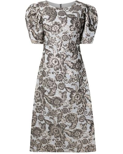 Olympiah Floral-embroidery Metallic-finish Dress - Gray