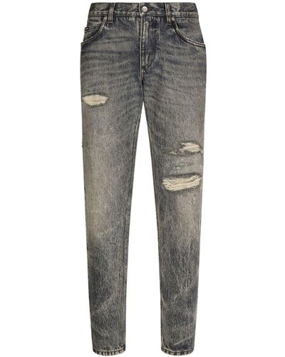 Dolce & Gabbana Slim-Fit-Jeans im Distressed-Look - Grau