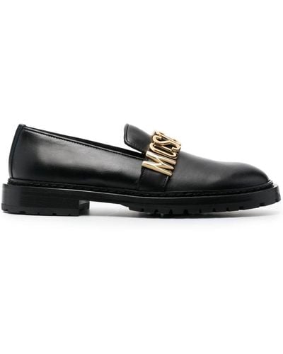 Moschino Mocassins en cuir à plaque logo 30 mm - Noir