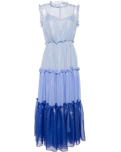 Baruni Davina Ruffle-trim Tiered Midi Dress - Blue