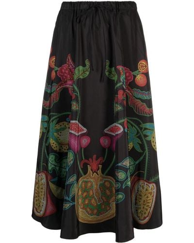 La DoubleJ Drawstring floral print A-line skirt - Nero