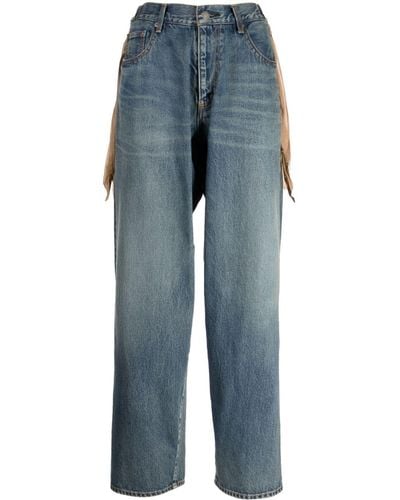 Undercover Halbhohe Straight-Leg-Jeans mit Fransen - Blau