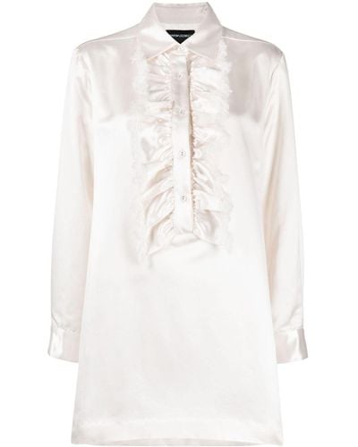 Cynthia Rowley Gerüschtes Hemdkleid aus Satin - Weiß
