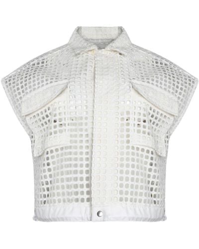 Sacai Cropped Open-knit Shirt - White