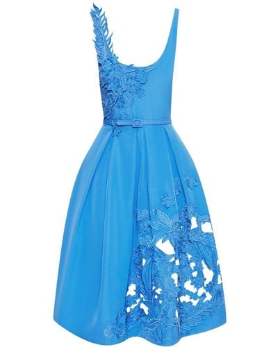 Oscar de la Renta Floral-embroidered Midi Dress - Blue