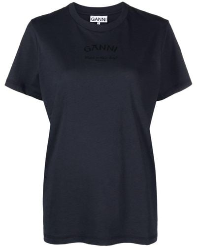 Ganni T-Shirt aus Bio-Baumwolle mit Logo - Blau