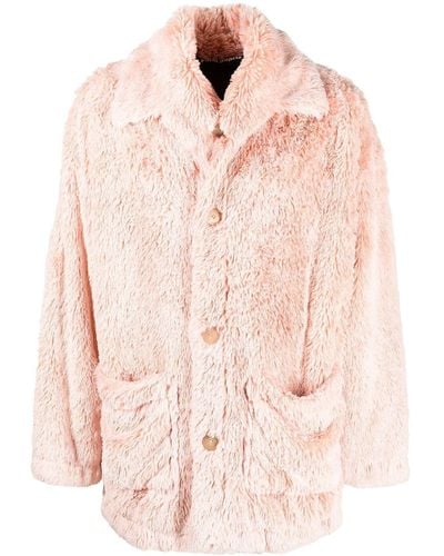Palm Angels Faux Shearling Shirt Jacket - Pink