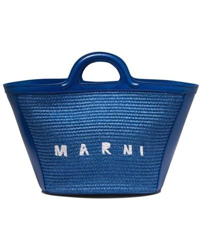 Marni Tropicalia Logo-embroidered Tote Bag - Blue