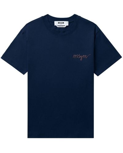 MSGM Logo-embroidered Cotton T-shirt - Blue
