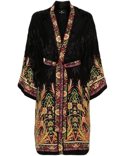 Etro Floral-print belted midi coat - Nero