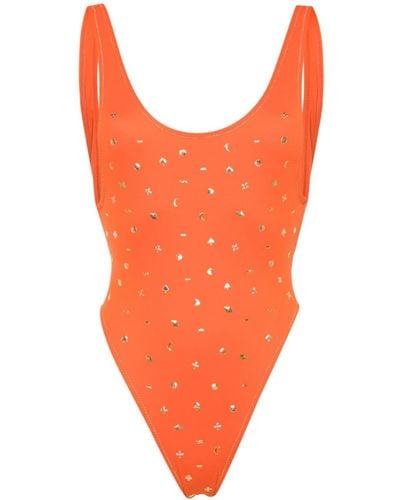 Reina Olga Pamela Stud-embellished Swimsuit - Orange