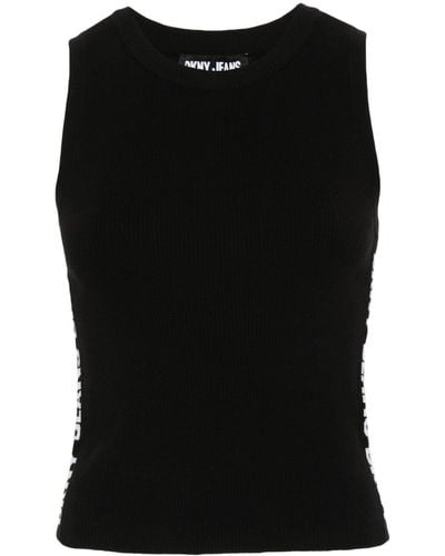 DKNY Jacquard-logo Ribbed Top - Black