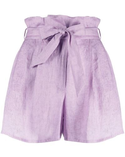 Emporio Armani Paperbag Linen Shorts - Purple