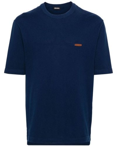 Zegna Piqué Cotton T-shirt - Blue
