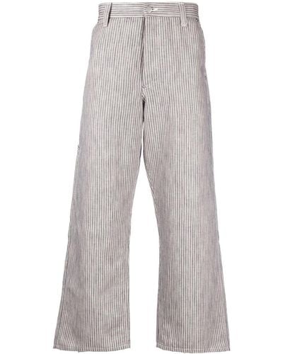 Junya Watanabe Stripe-pattern Cropped Pants - Gray
