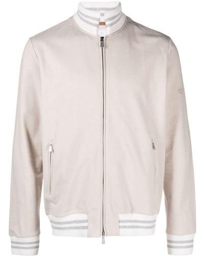 Eleventy Ribbed-trim Zip-up Bomber Jacket - Pink