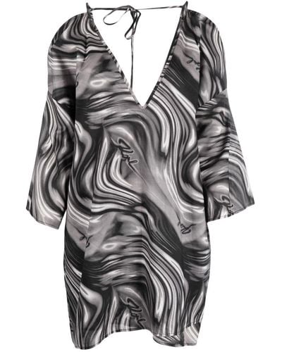 Karl Lagerfeld Swirl-print Mini Kaftan Dress - Gray
