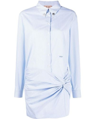 N°21 Gathered-detail Mini Shirt Dress - Blue