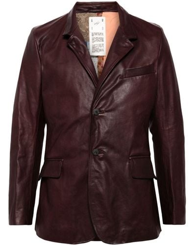 Guidi Single-breasted Leather Blazer - Red