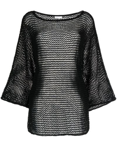P.A.R.O.S.H. Open-knit Three-quarter Sleeve Sweater - Black